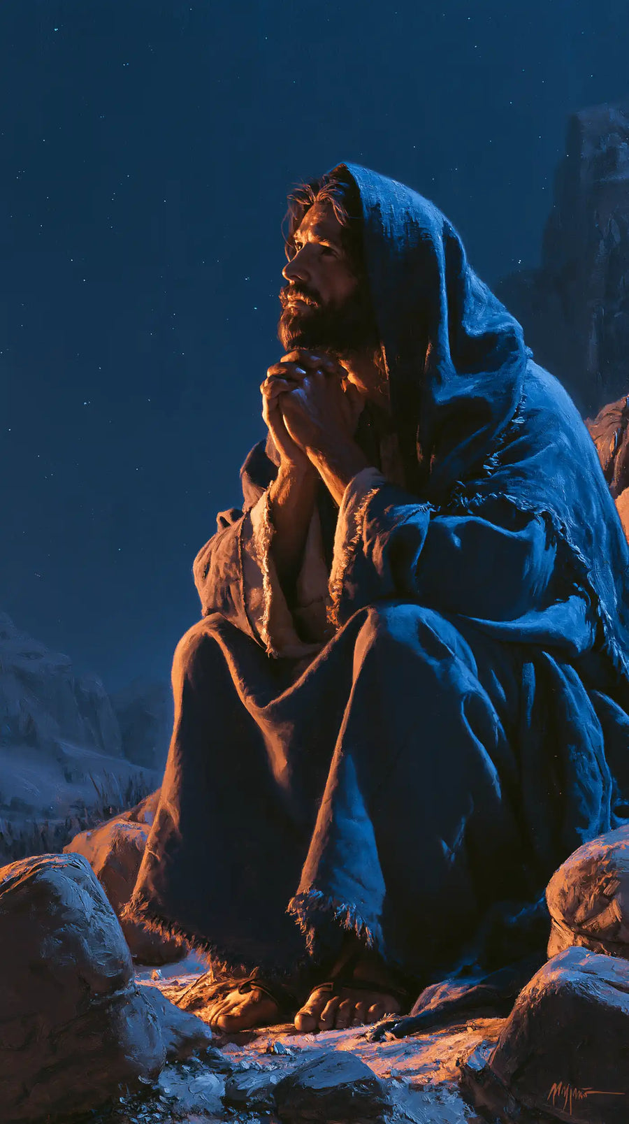 Jesus in the Desert - Midnight Blue Chiaroscuro · Portrait n° 12