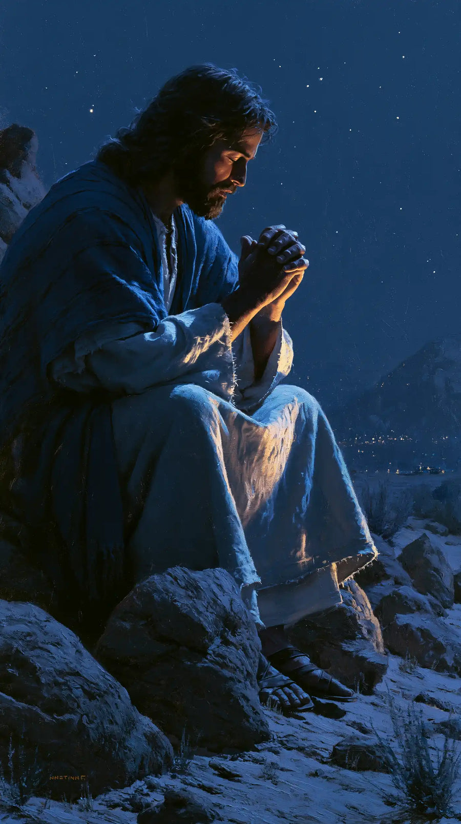 Jesus in the Desert - Midnight Blue Chiaroscuro · Portrait n° 18