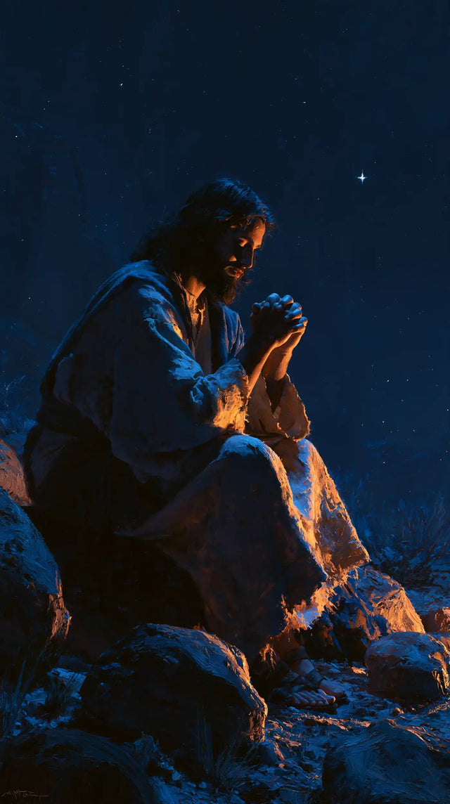 Jesus in the Desert — Hands Turned toward the Star