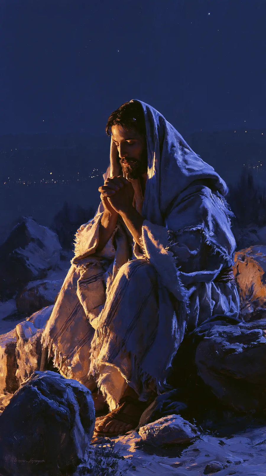 Jesus in the Desert - Midnight Blue Chiaroscuro · Portrait n° 25