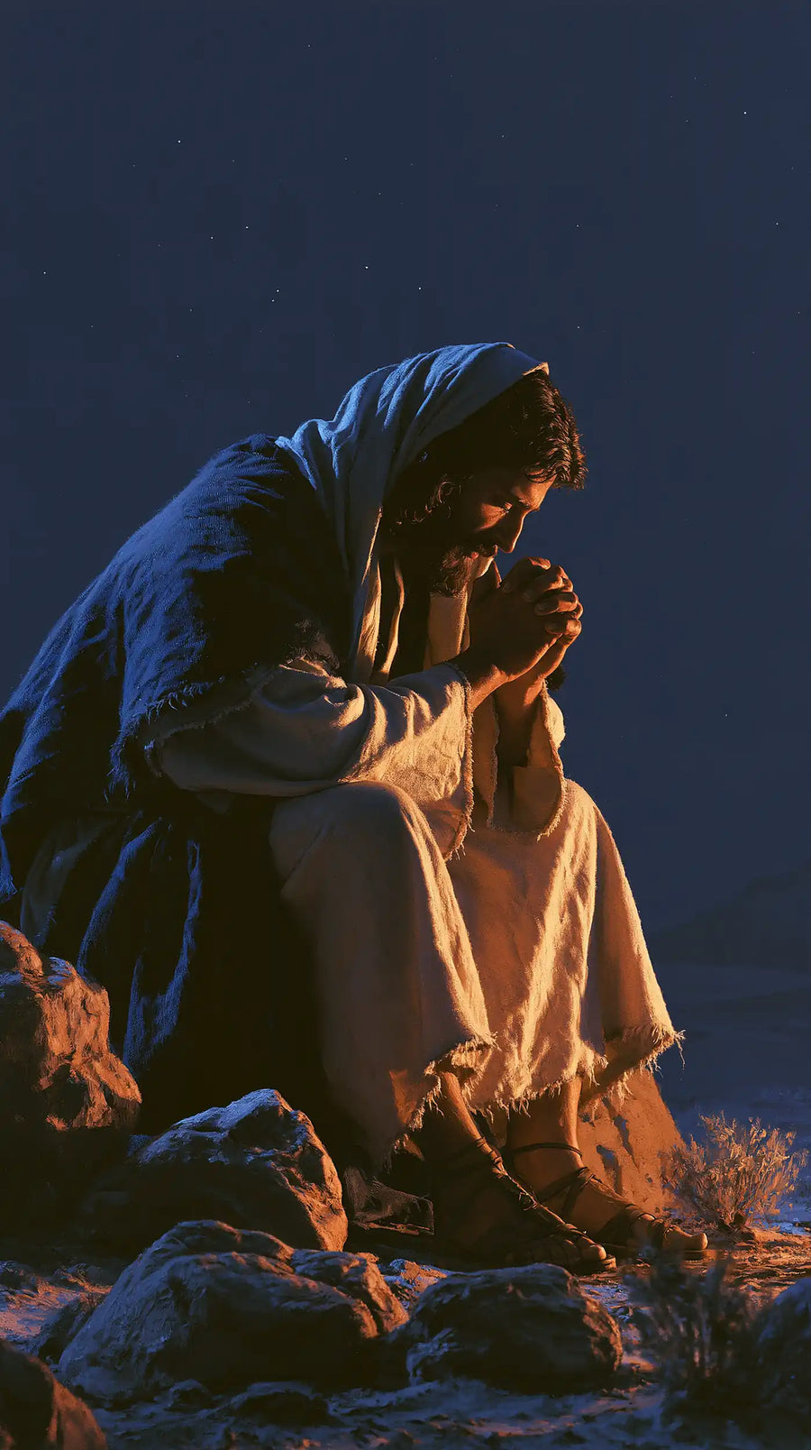Jesus in the Desert - Midnight Blue Chiaroscuro · Portrait n° 28