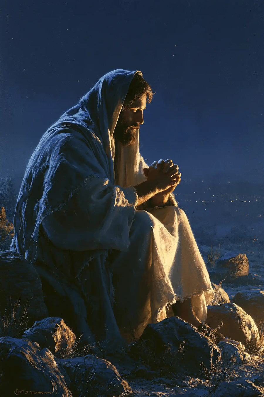 Jesus in the Desert - Midnight Blue Chiaroscuro · Portrait n° 29