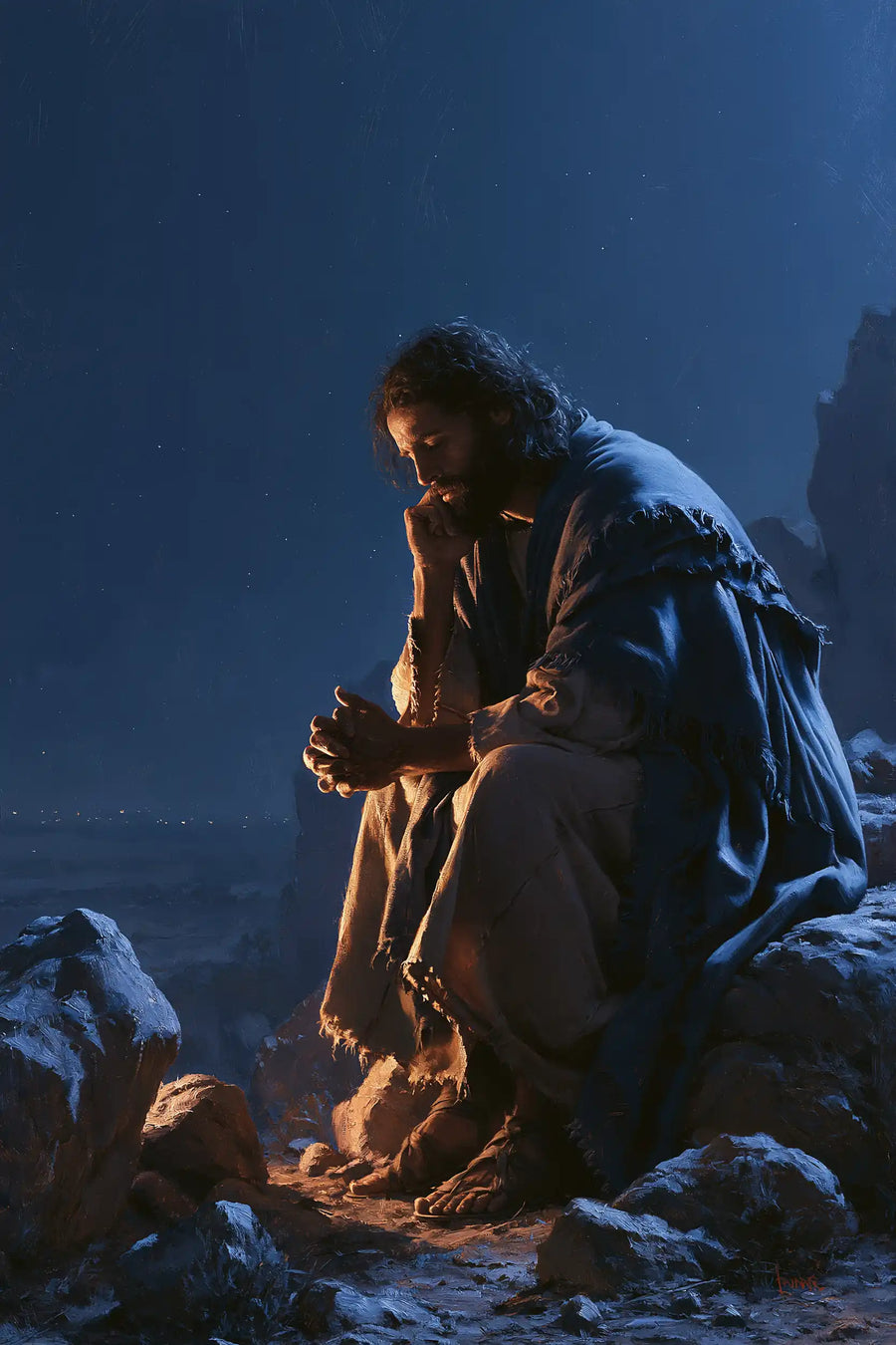 Jesus in the Desert - Midnight Blue Chiaroscuro · Portrait n° 30