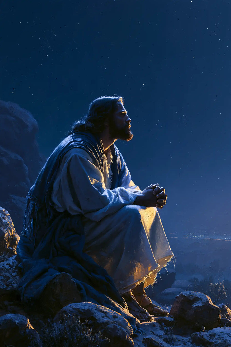 Jesus in the Desert - Midnight Blue Chiaroscuro · Portrait n° 31