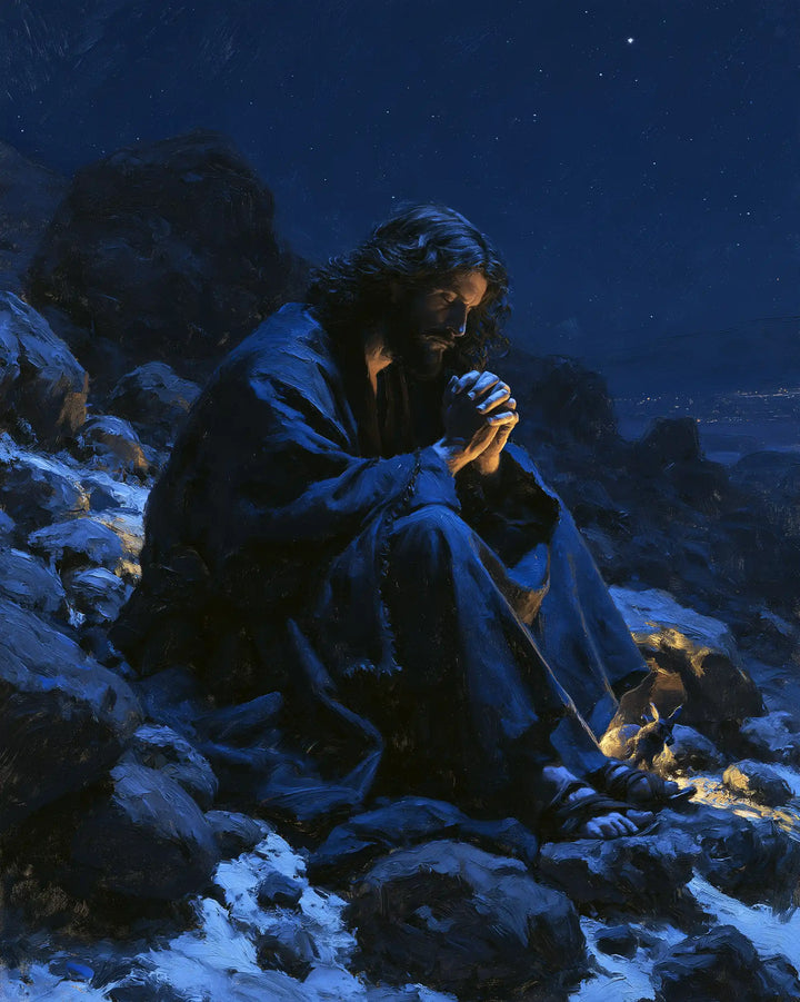 Jesus in the Desert — The Deep Blue of Hands in Prayer