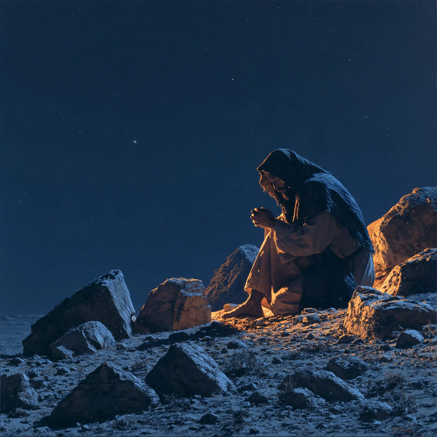 Jesus in the Desert - Midnight Blue Chiaroscuro · Square n° 3