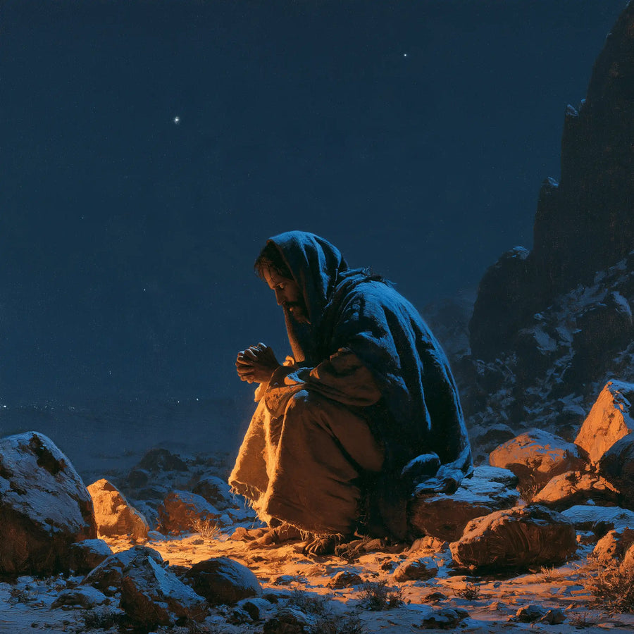 Jesus in the Desert - Midnight Blue Chiaroscuro · Square n° 4