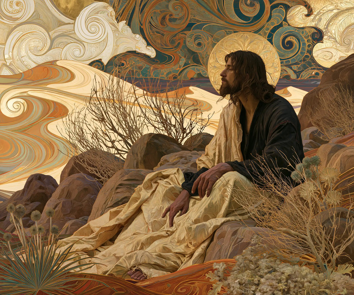 Jesus in the Desert — Rest within the Folds of Golden Sand