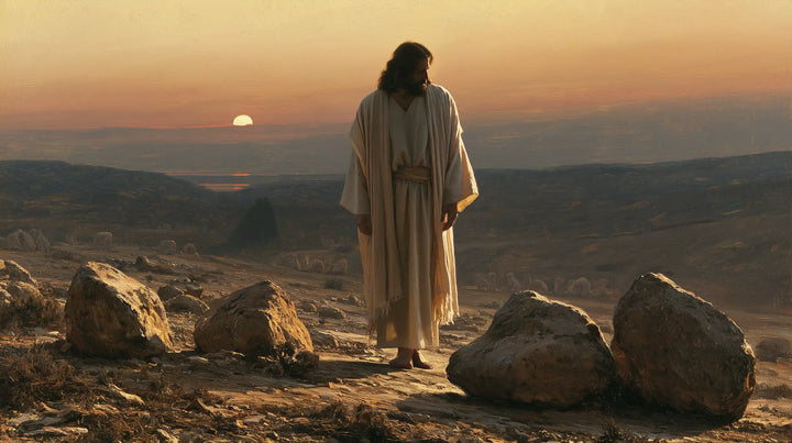 Jesus in the Desert — The White Robe before the Low Sun