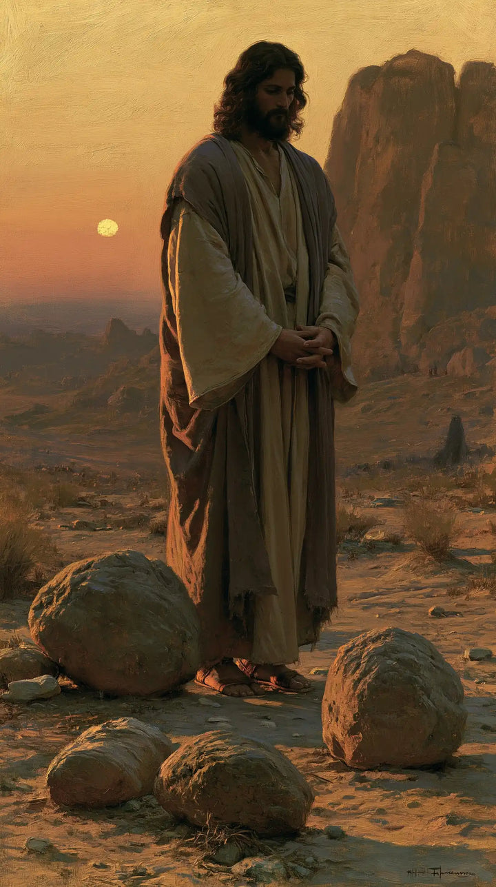 Jesus in the Desert — Hands Joined beneath the Amber Sun
