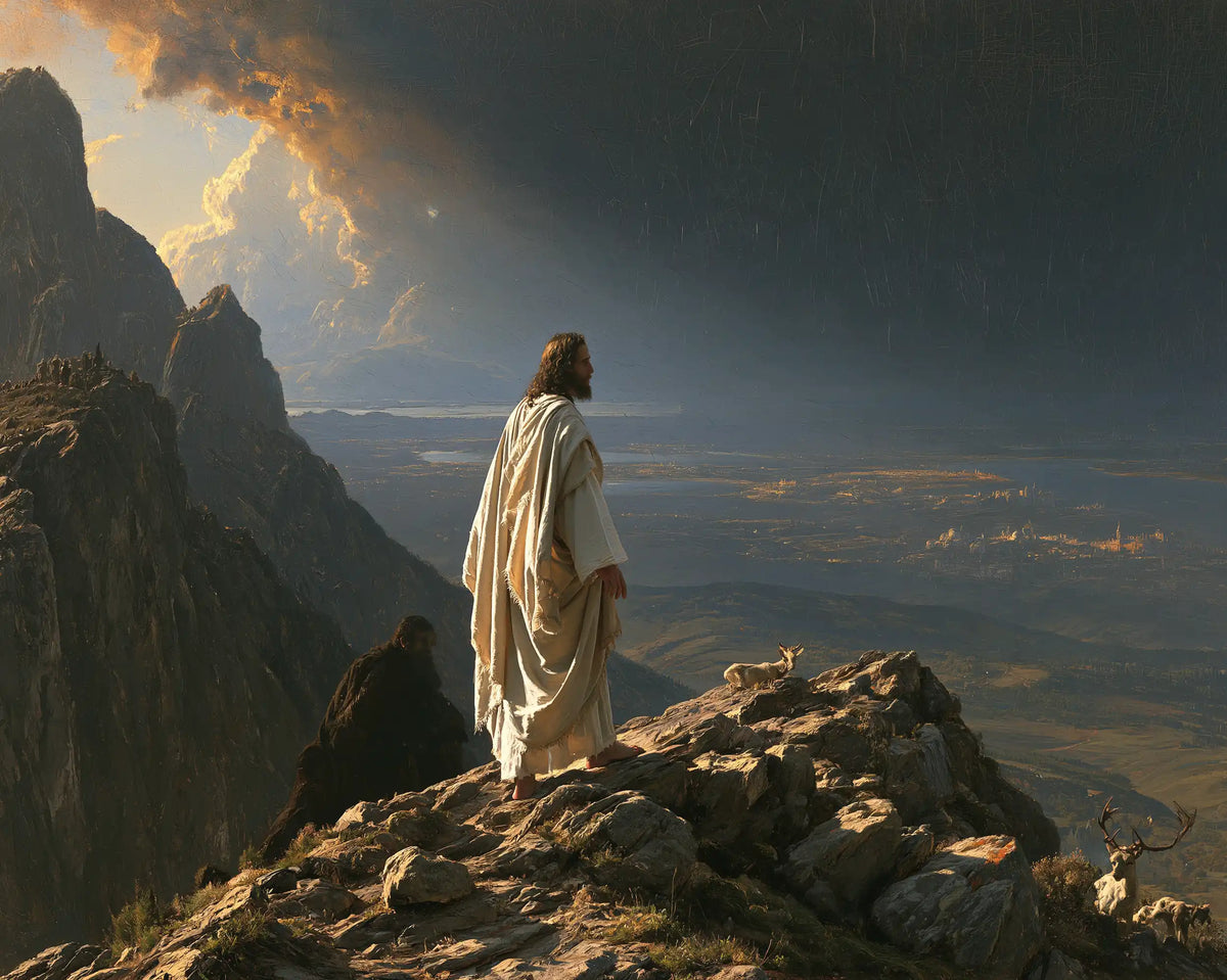 Jesus in the Desert — Luminous Linen at the Threshold of the Dark Lands