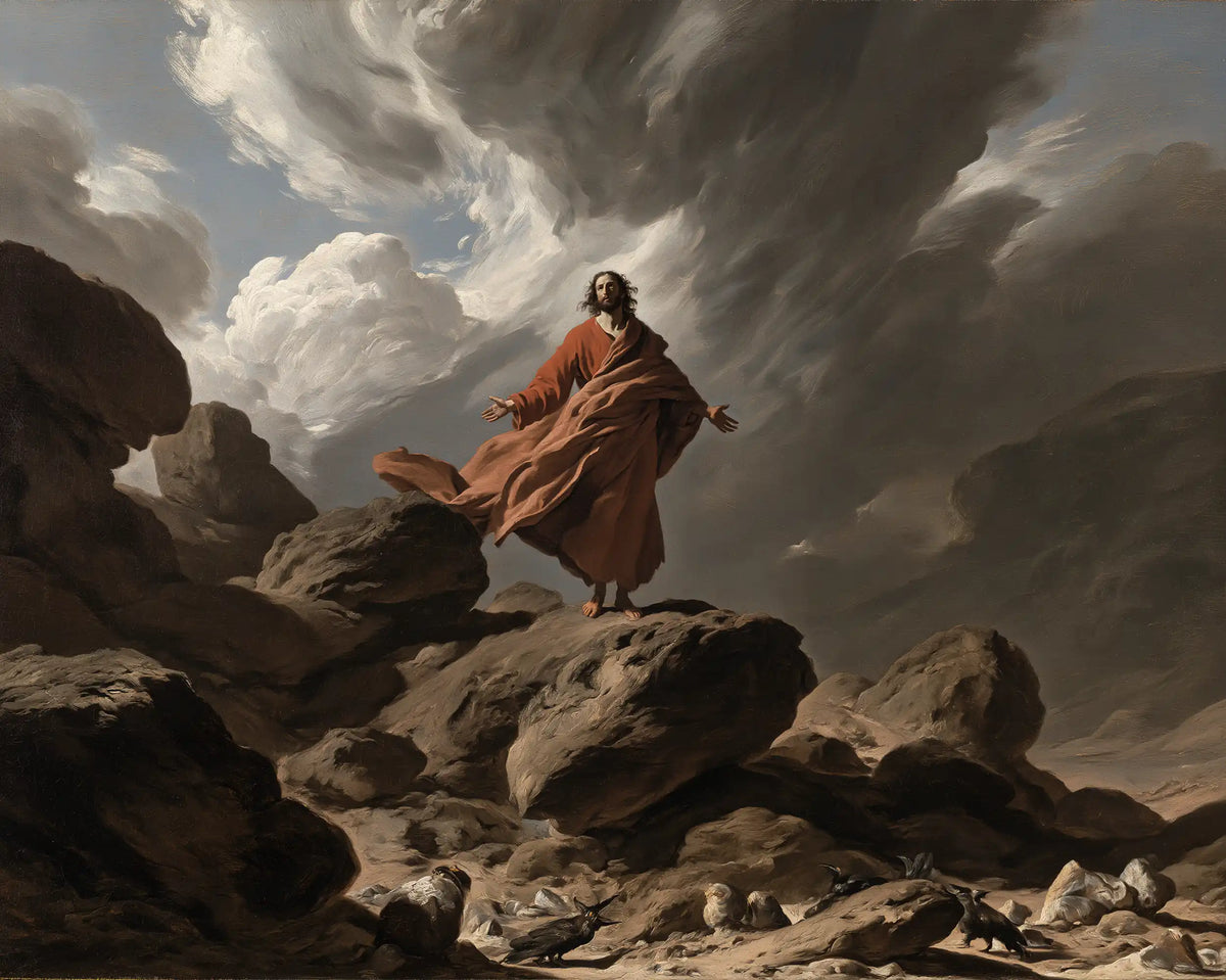 Jesus in the Desert — The Earthen Robe beneath the Curling Sky