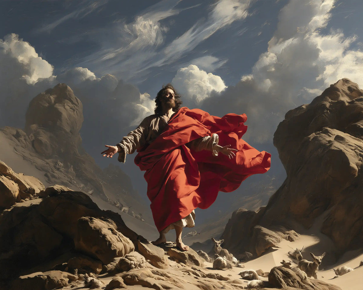 Jesus in the Desert — Red Unfurled between the Desert Walls