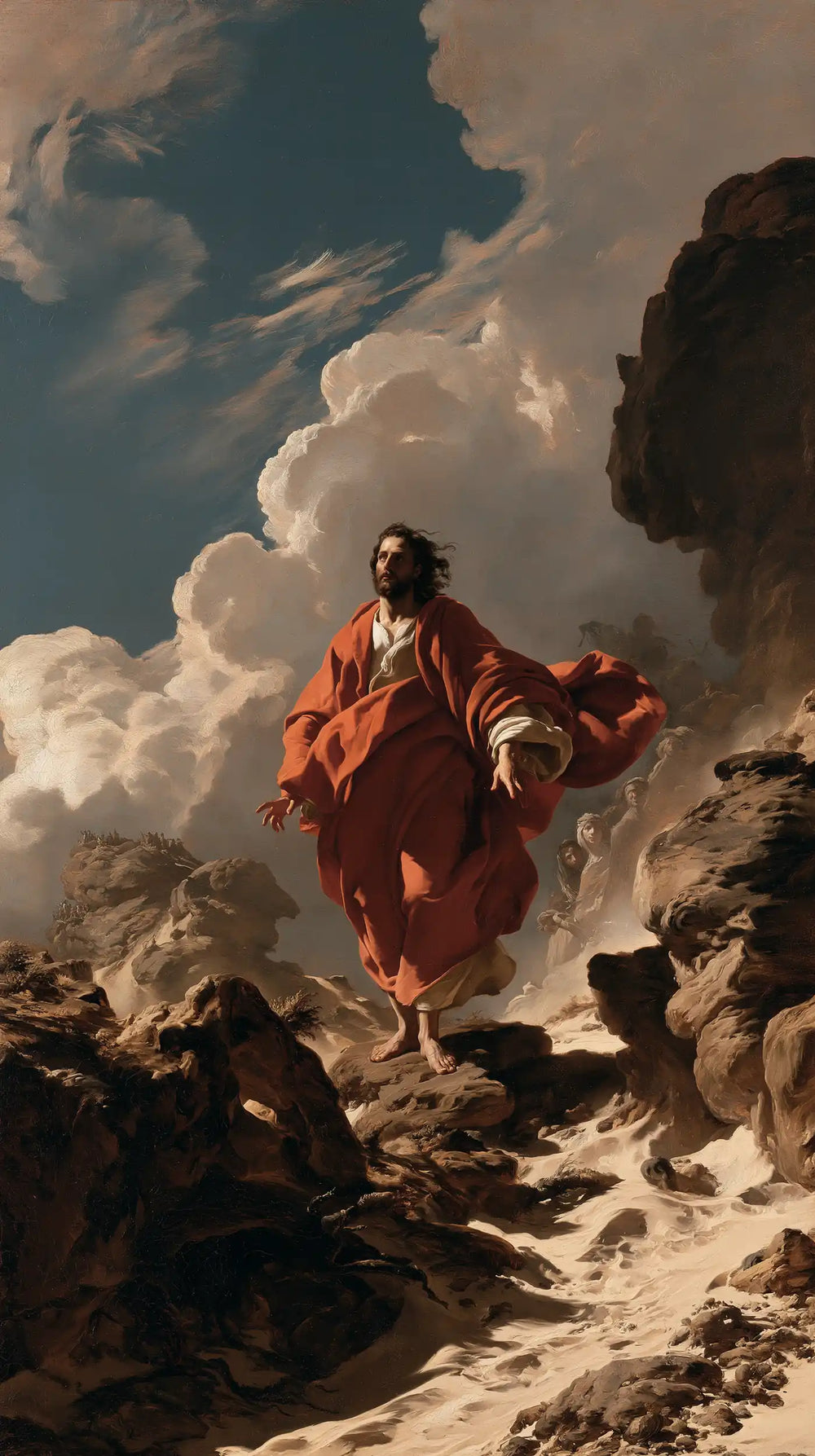 Jesus in the desert during the temptation in Theatrical Baroque style, portrait Christian artwork no. 6