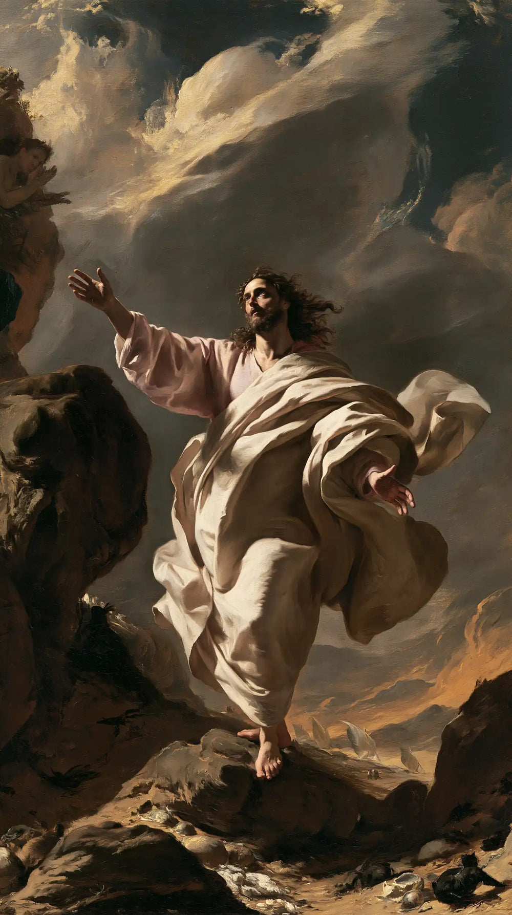 Jesus in the desert during the temptation in Theatrical Baroque style, portrait Christian artwork no. 18