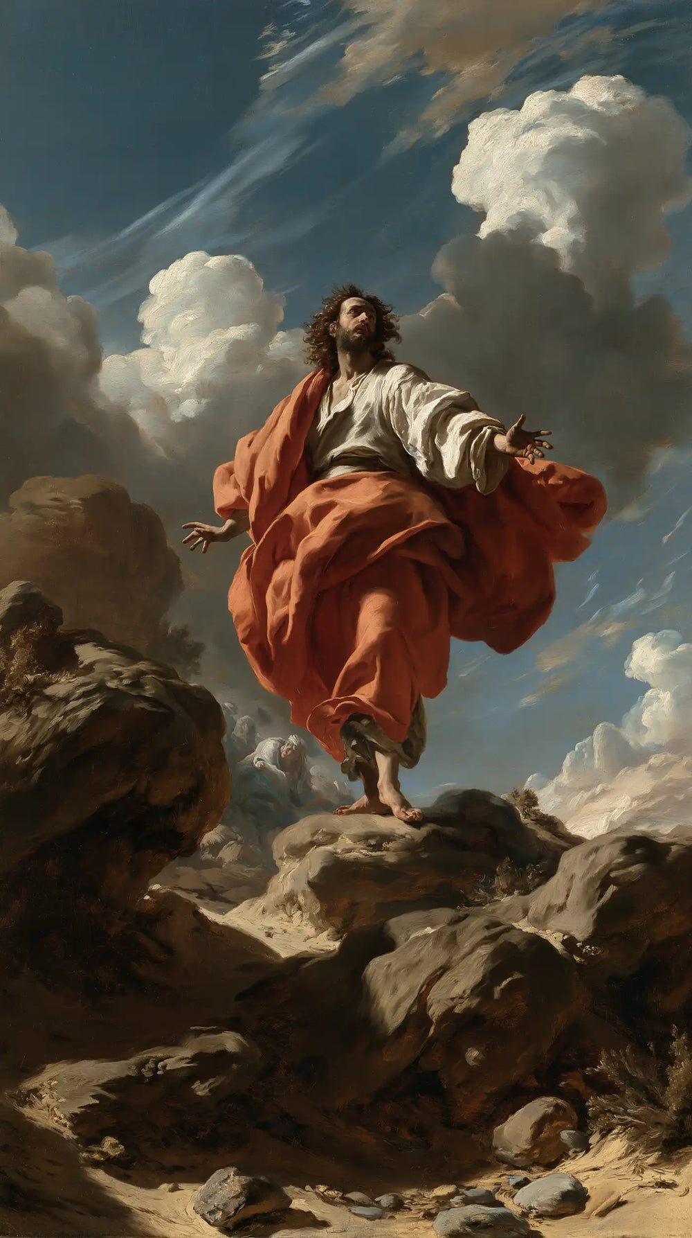 Jesus in the desert during the temptation in Theatrical Baroque style, portrait Christian artwork no. 28