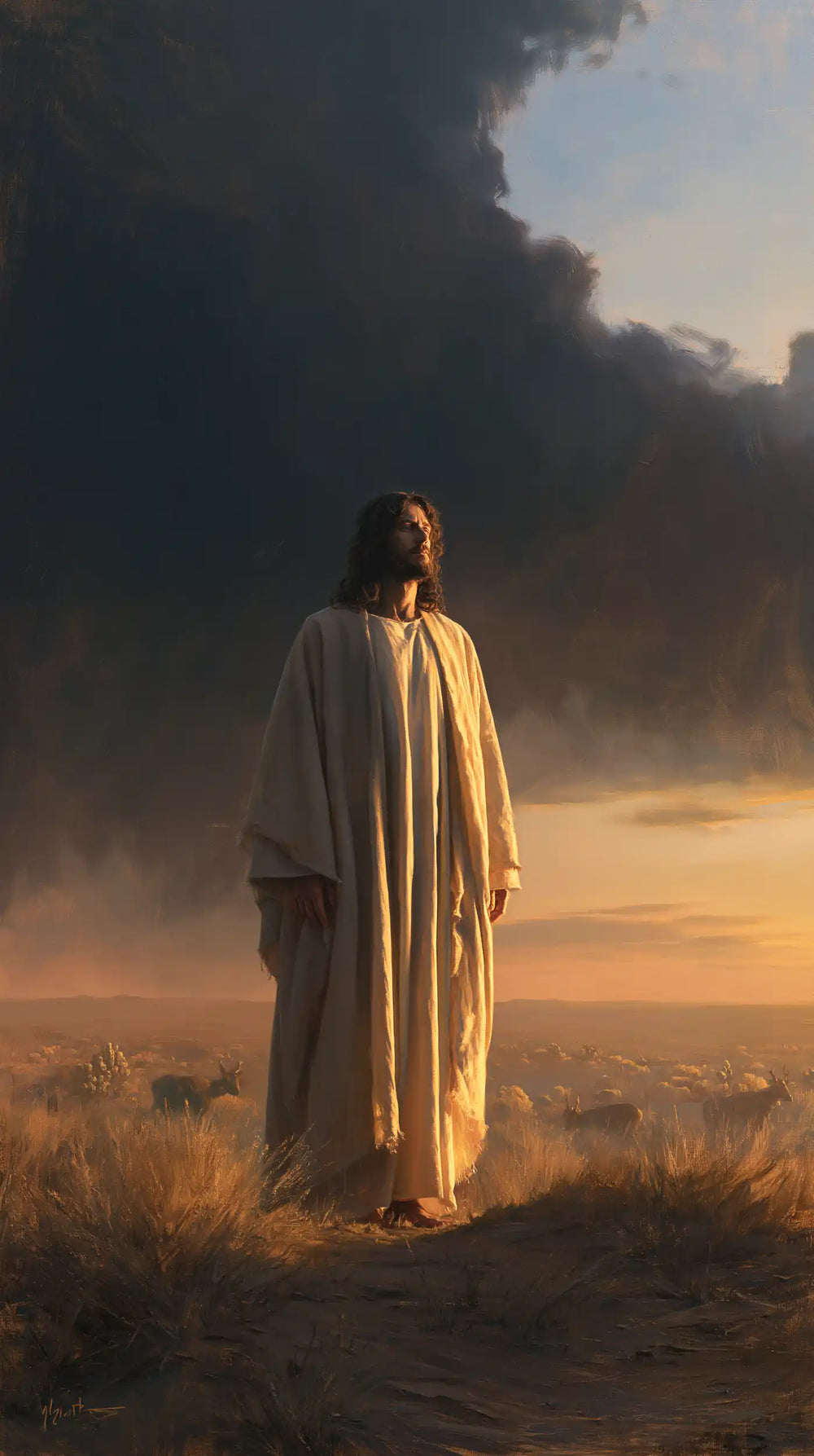 Jesus after his victory over temptation in the desert in Victory Over Temptation style, portrait Christian artwork no. 7