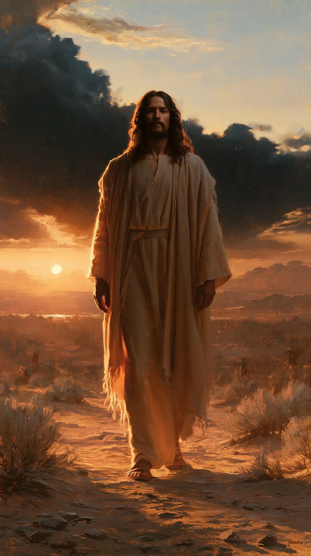 Jesus after his victory over temptation in the desert in Victory Over Temptation style, portrait Christian artwork no. 8