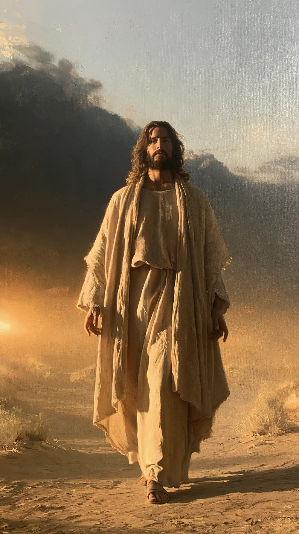 Jesus after his victory over temptation in the desert in Victory Over Temptation style, portrait Christian artwork no. 10