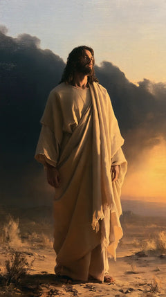 Jesus in the Desert — Warm Linen beneath the Evening Gaze