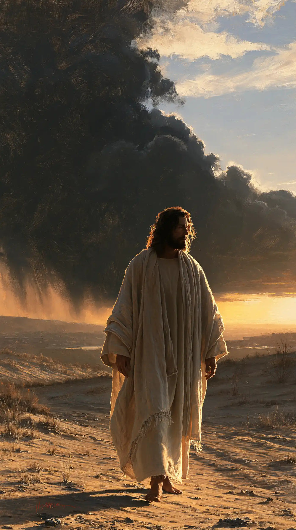 Jesus after his victory over temptation in the desert in Victory Over Temptation style, portrait Christian artwork no. 13