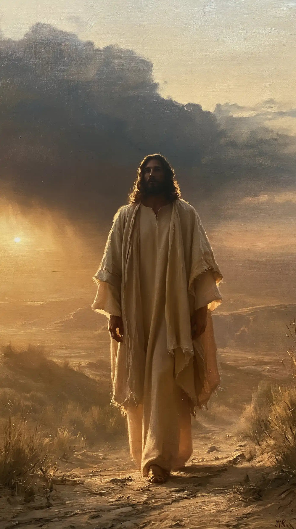 Jesus after his victory over temptation in the desert in Victory Over Temptation style, portrait Christian artwork no. 21