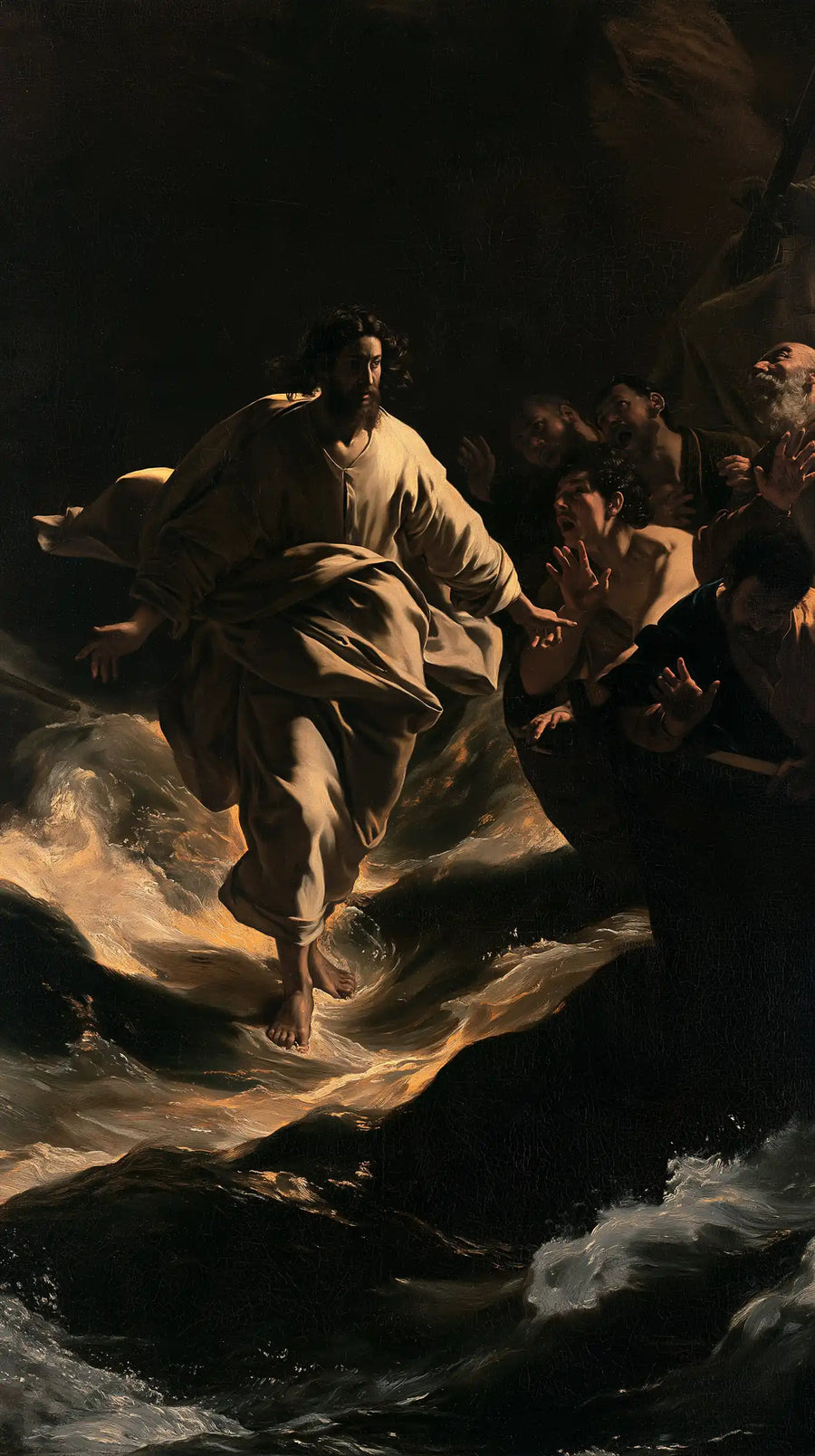Jesus Walking on Water - Caravaggio Tenebrism · Portrait n° 32