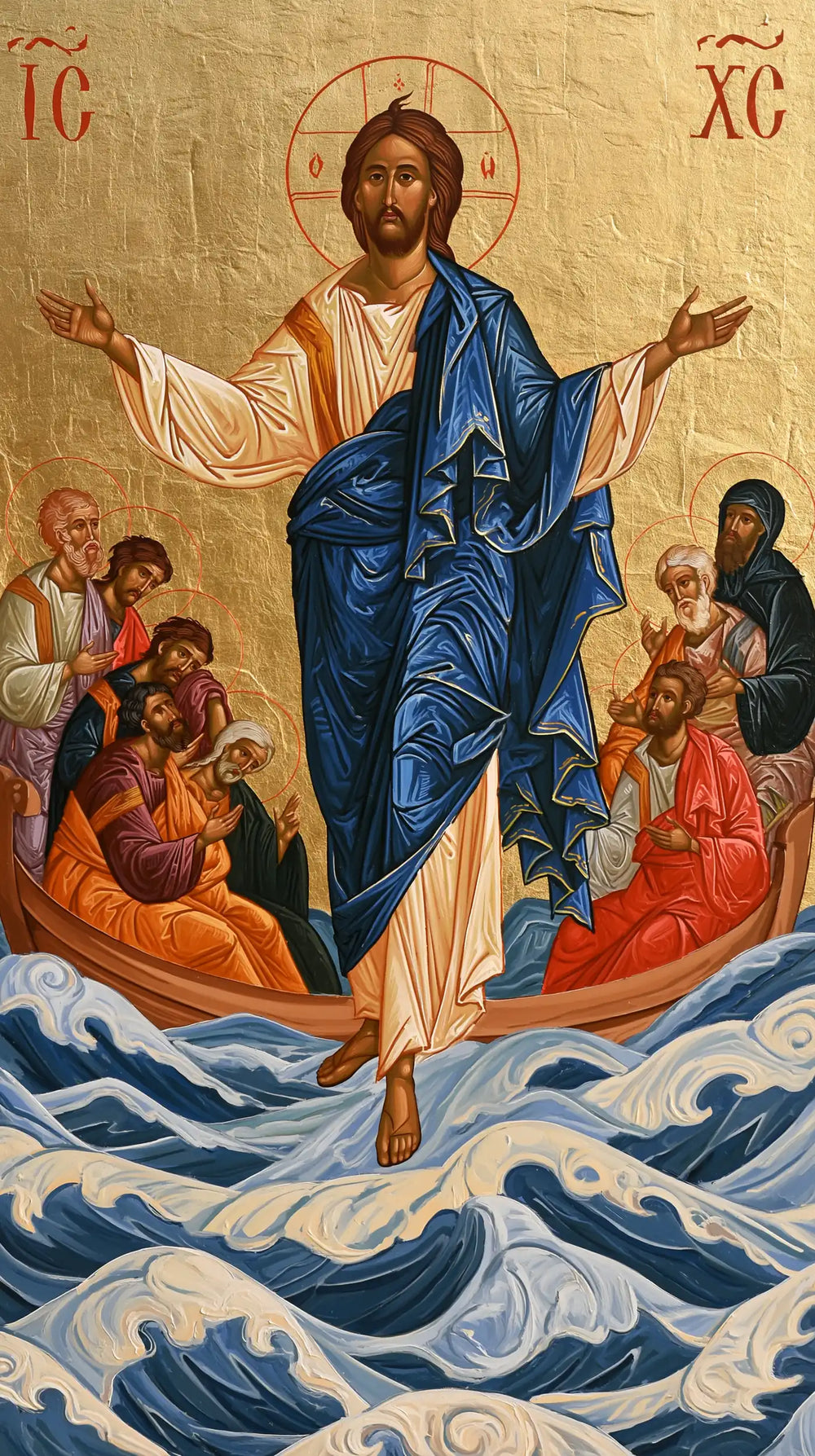 Jesus walking on water in Contemporary Byzantine style, portrait Christian artwork no. 5
