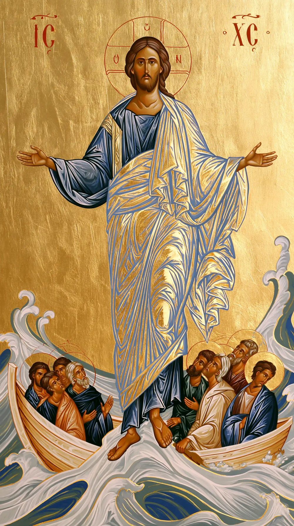Jesus walking on water in Contemporary Byzantine style, portrait Christian artwork no. 10