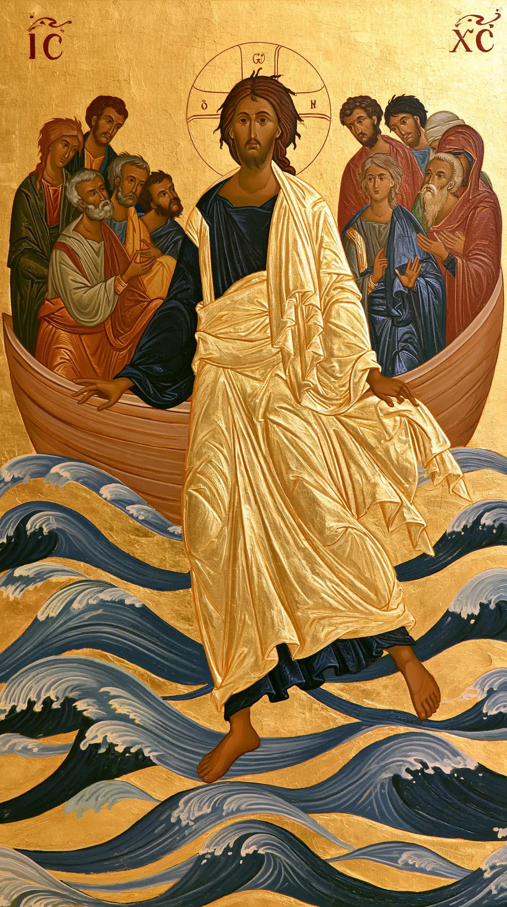 Jesus walking on water in Contemporary Byzantine style, portrait Christian artwork no. 17