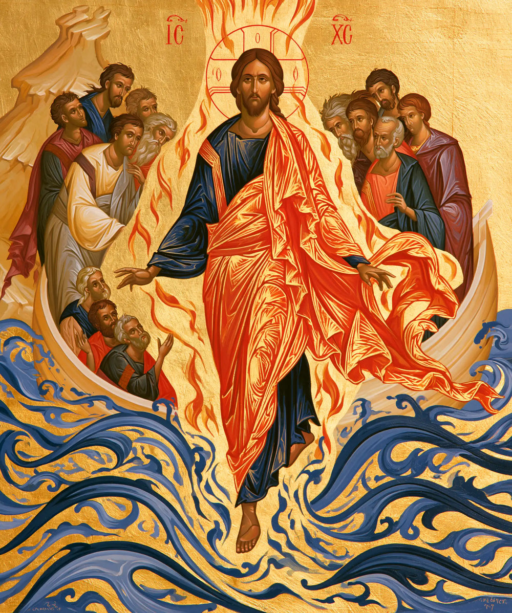 Jesus walking on water in Contemporary Byzantine style, portrait Christian artwork no. 29