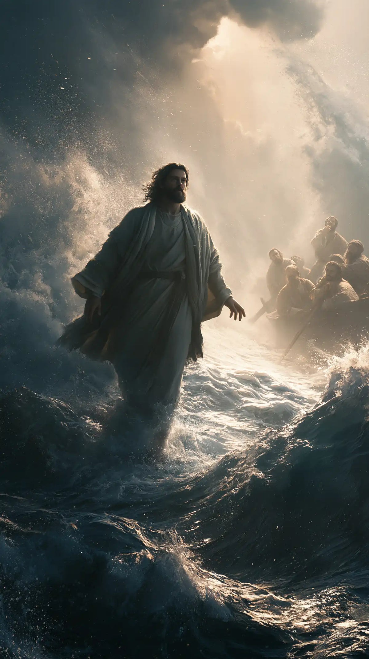 Jesus Walking on Water — Dark Drapery before the Pearl Sky