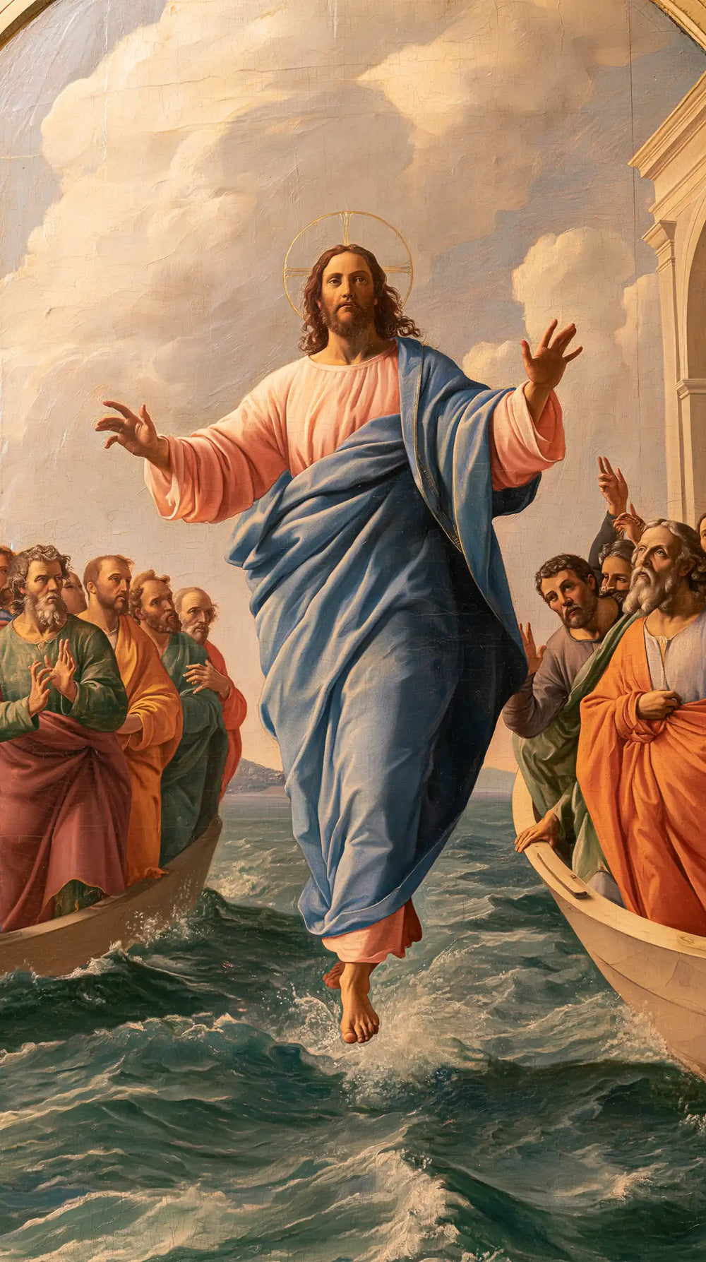 Jesus walking on water in Florentine Renaissance style, portrait Christian artwork no. 2