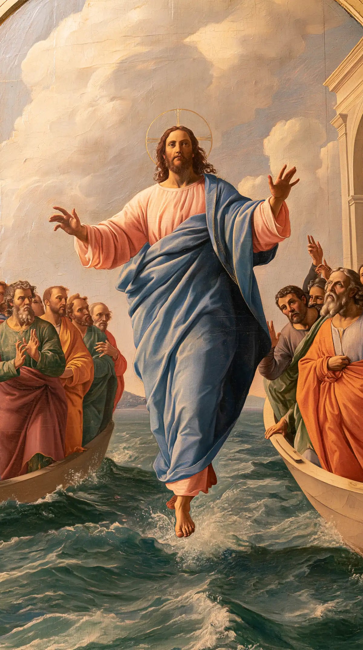 Jesus walking on water in Florentine Renaissance style, portrait Christian artwork no. 2