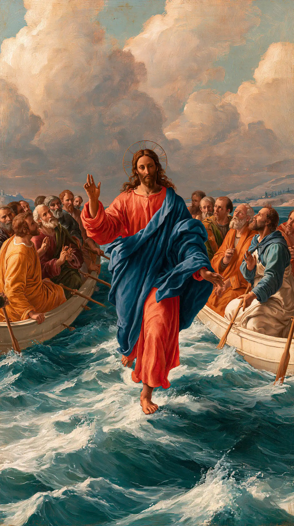 Jesus walking on water in Florentine Renaissance style, portrait Christian artwork no. 3