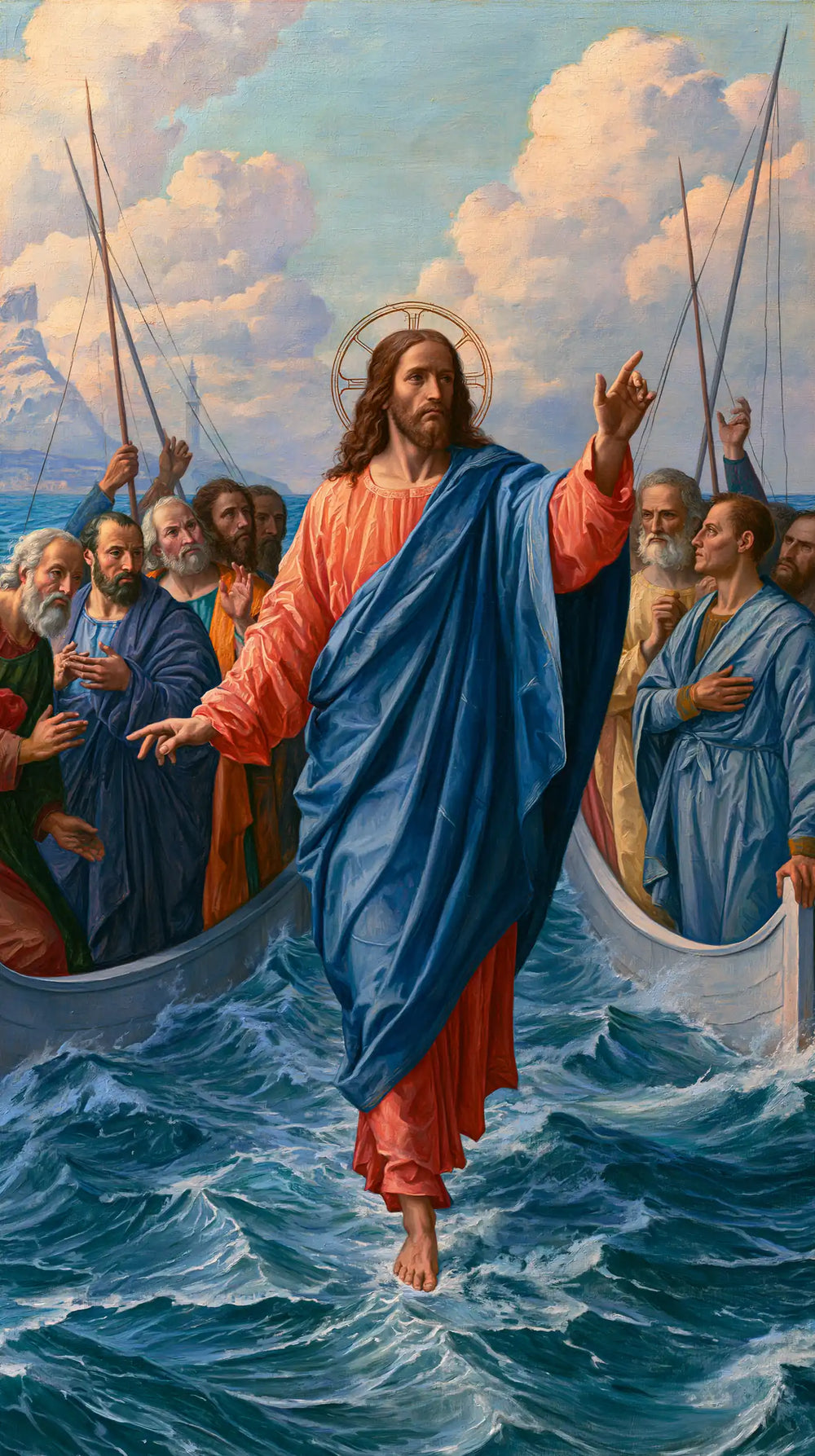 Jesus walking on water in Florentine Renaissance style, portrait Christian artwork no. 20