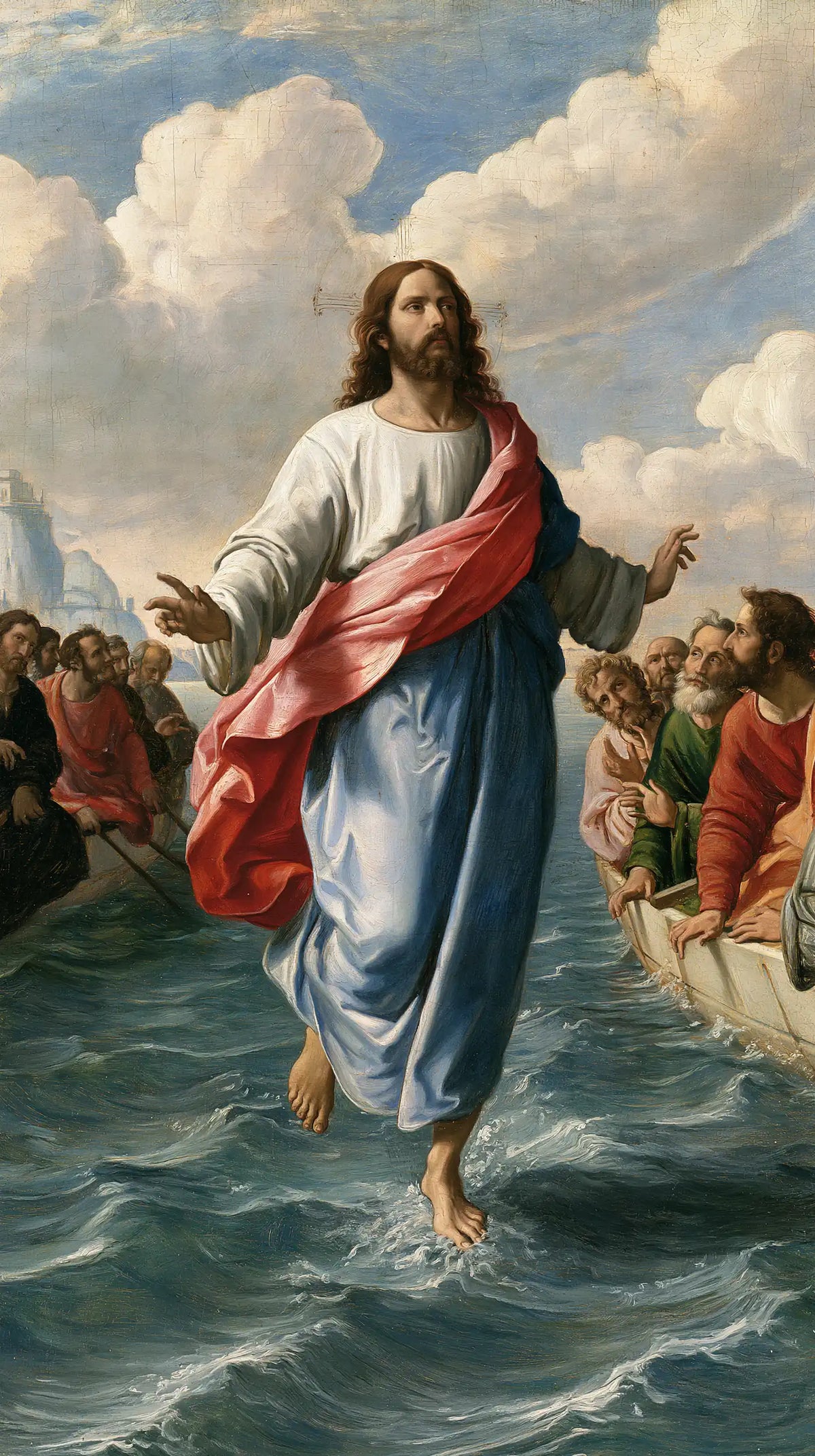 Jesus Walking on Water — The Red Sash in the Calm of Blue