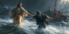 Jesus Walking on Water — Arms Spread around the Rescue