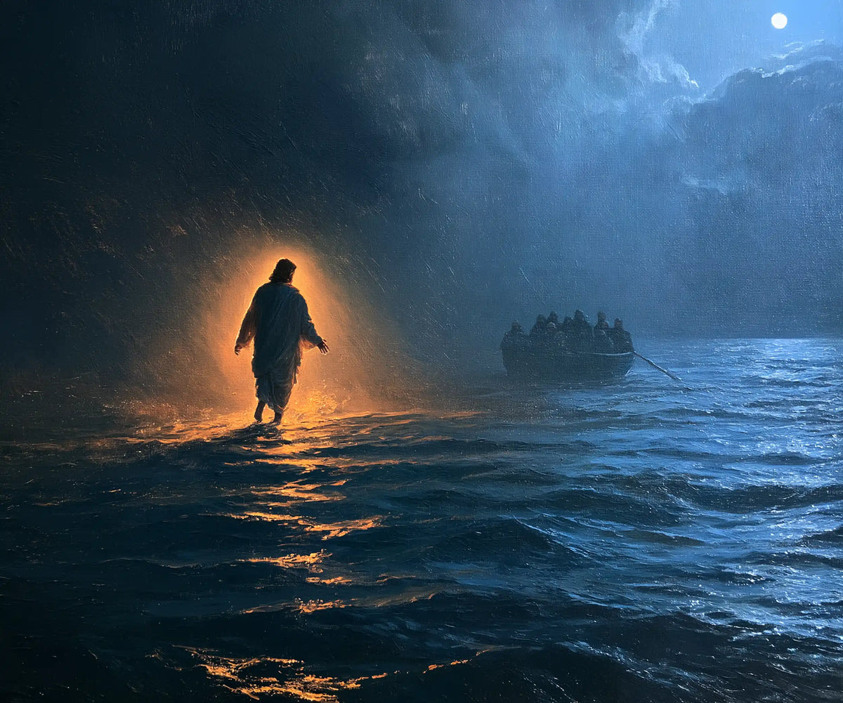 Jesus Walking on Water — The Ardent Presence beside the Blue Mirror