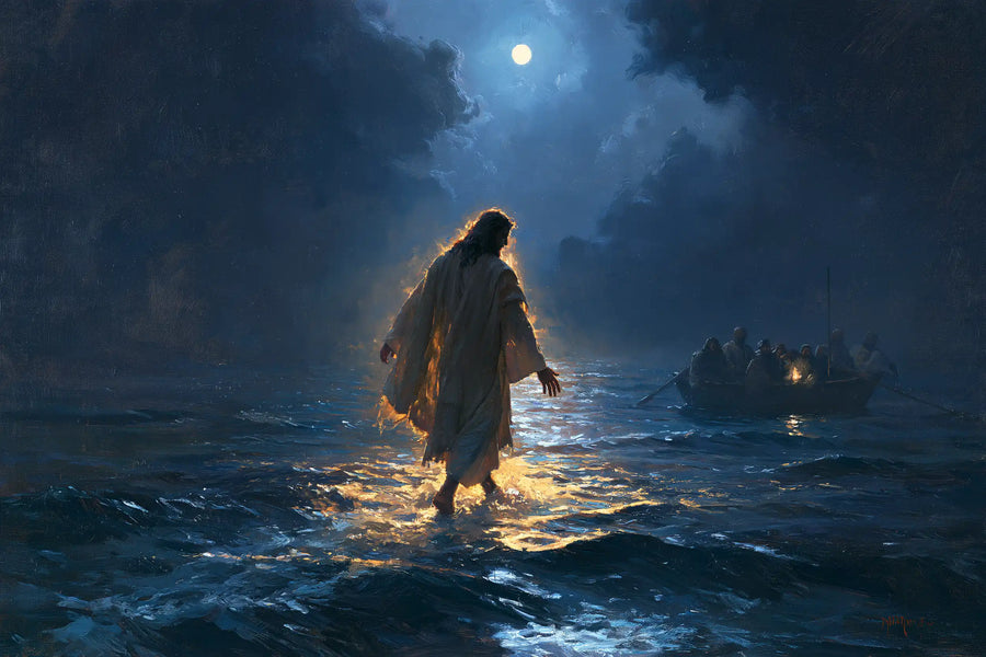 Jesus Walking on Water - Midnight Blue Chiaroscuro · Landscape n° 9