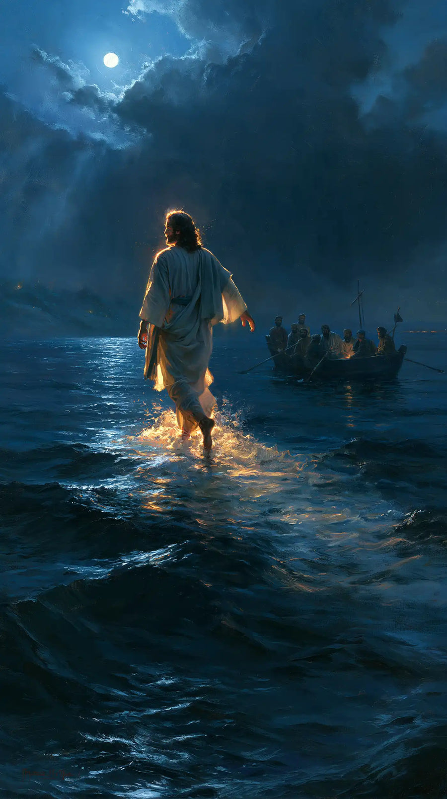 Jesus Walking on Water - Midnight Blue Chiaroscuro · Portrait n° 4