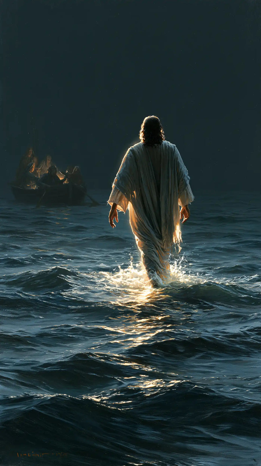 Jesus Walking on Water - Midnight Blue Chiaroscuro · Portrait n° 10