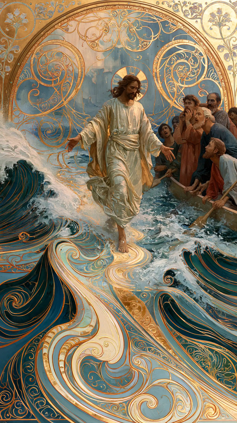Jesus Walking on Water - Sacred Art Nouveau · Portrait n° 5