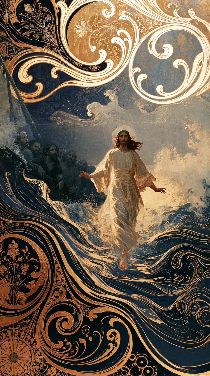 Jesus Walking on Water - Sacred Art Nouveau · Portrait n° 30