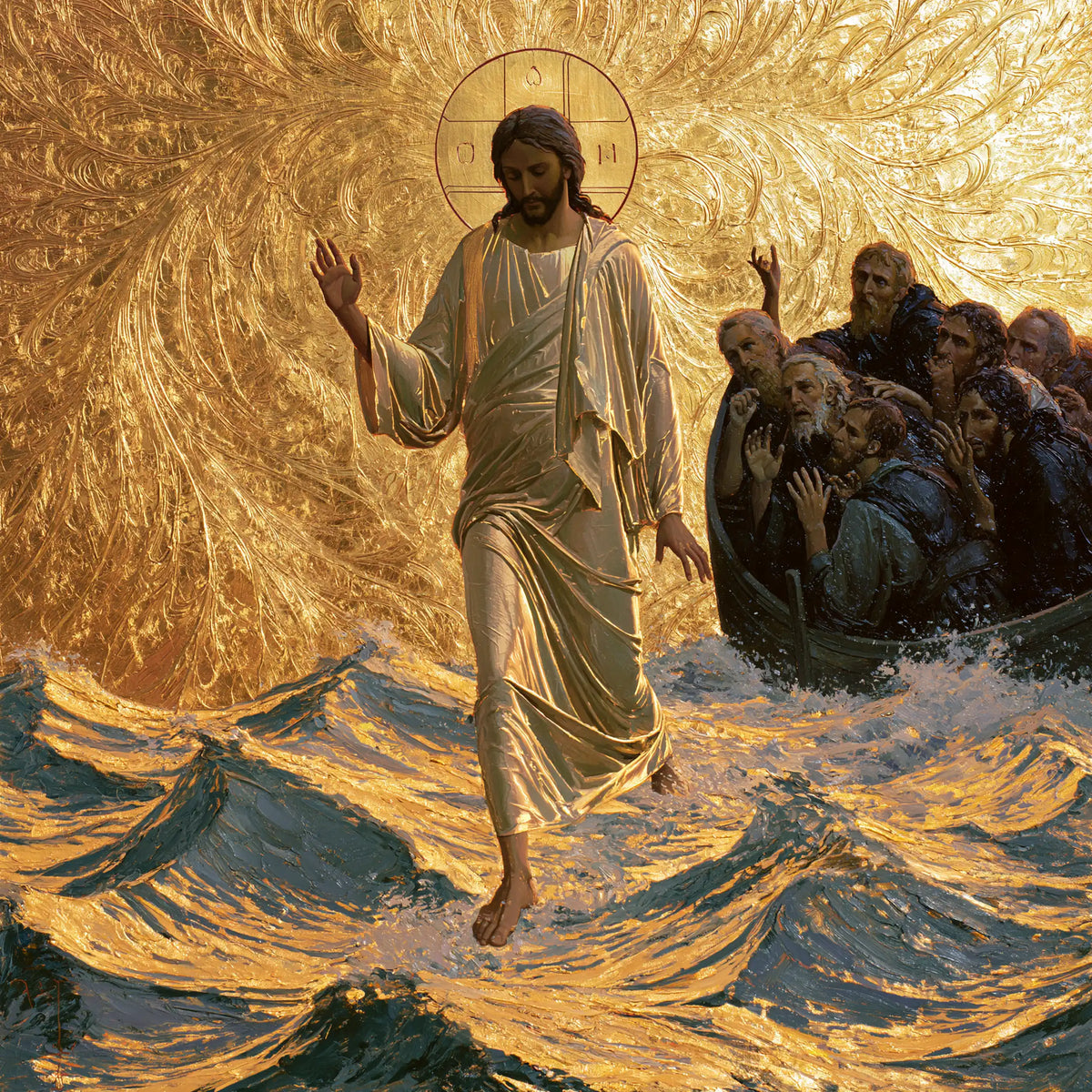 Jesus Walking on Water — The Icon’s Gesture in Veined Waters