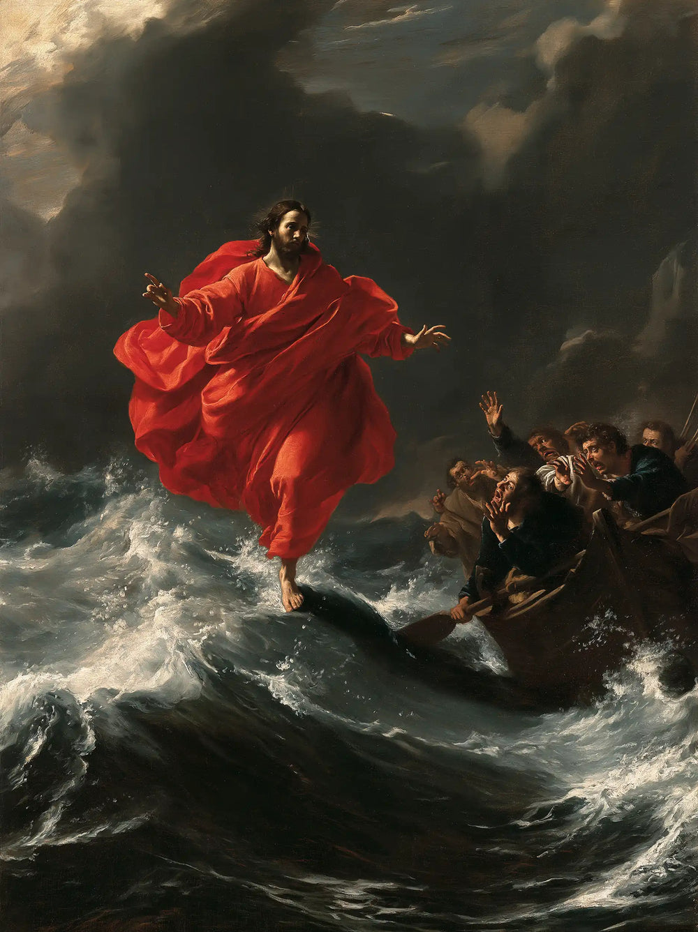 Jesus walking on water in Theatrical Baroque style, portrait Christian artwork no. 12