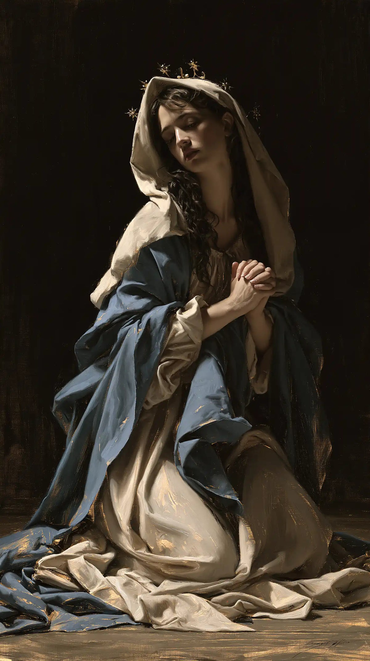 Virgin Mary in Prayer - Black and Gold · Portrait n° 2