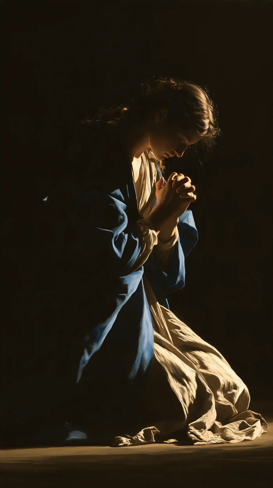 Virgin Mary in Prayer - Caravaggio Tenebrism · Portrait n° 3
