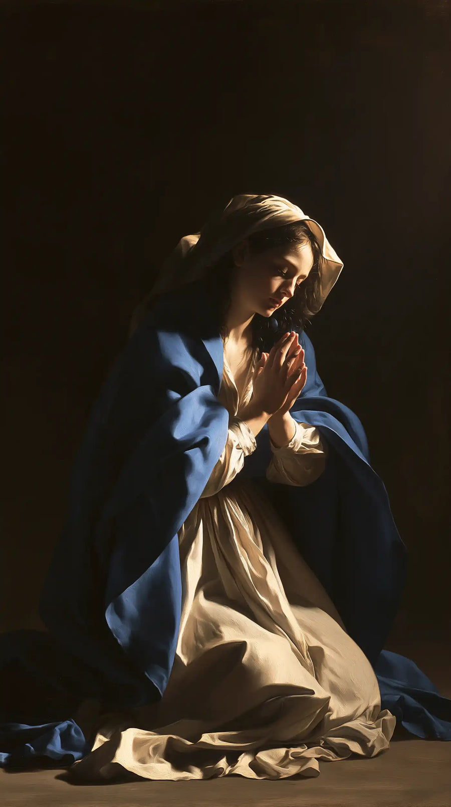 Virgin Mary in Prayer - Caravaggio Tenebrism · Portrait n° 8