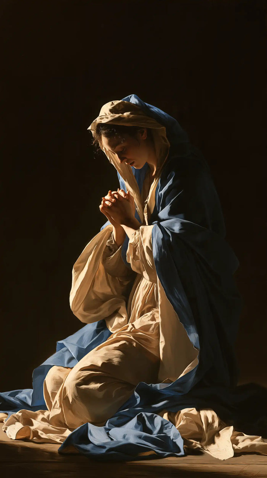 Virgin Mary in Prayer - Caravaggio Tenebrism · Portrait n° 16
